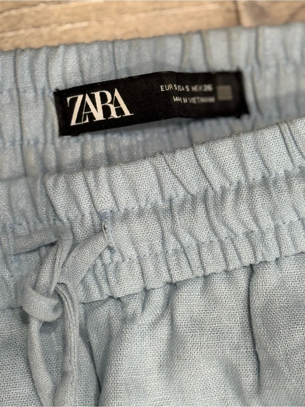 ZARA Powder Blue Linen-Texture Elastic Waist Pants 50% linen 1197